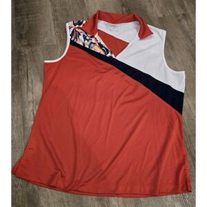 Monterey Club Womens Sleeveless‎ Golf Polo Red White Blue DrySwing Sz XL